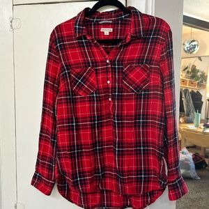 Women’s Red Plaid Half Button Down Flannel